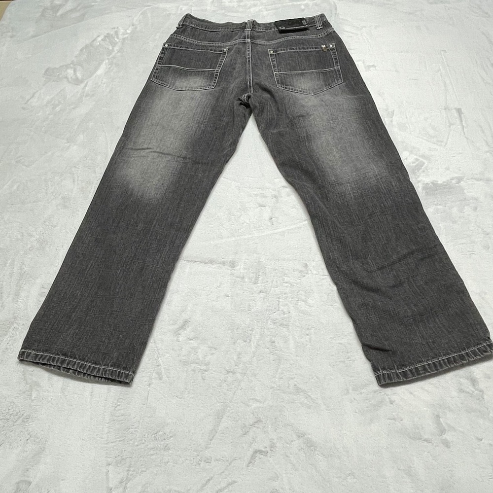 Mens Jeans 36 Black Faded Y2K Baggy Hip Hop Streetwear Relaxed Straight Denim - Picture 10 of 11